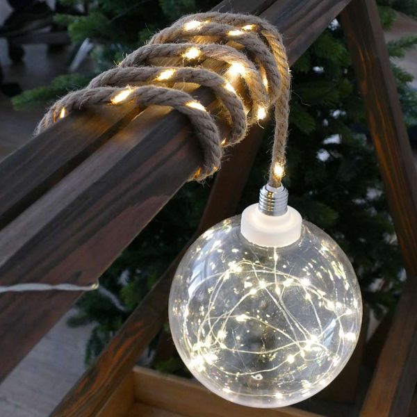 Leuchtkugel Ø 20 cm 60 LED warmweiß Kugelleuchte mit Seil zum Aufhängen