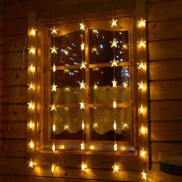 LED-Vorhang mit 40 Sterne FensterdekorationLichtervorhang LED-Sternenvorhang