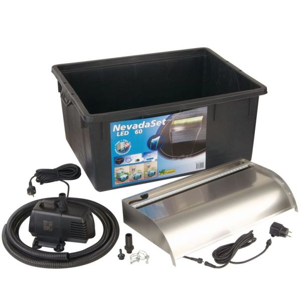 Ubbink Wasserfall Set Nevada 60 LED anschlussfertig inkl Pumpe und Becken Fallhöhe bis 100 cm