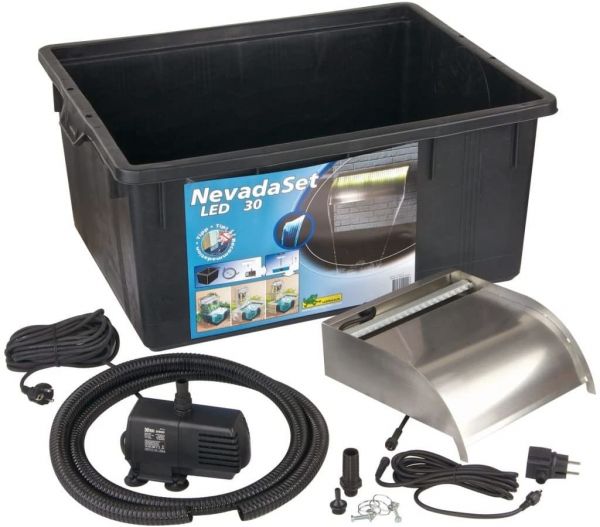 Ubbink Wasserfall Set Nevada 30 LED anschlussfertig inkl Pumpe und Becken Fallhöhe bis 80 cm