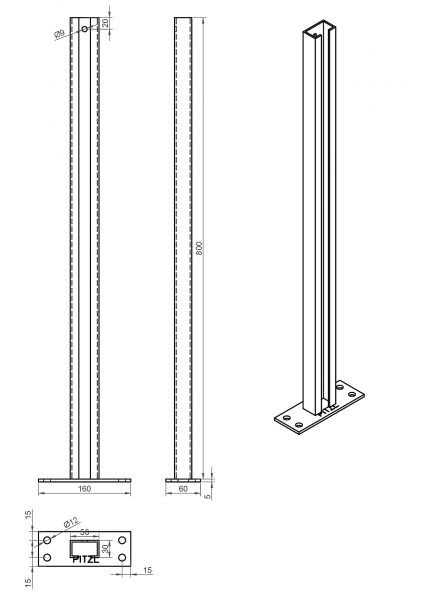 Pitzl Zaunsäulen zum Aufdübeln C-Profil feuerverzinkt - Höhe