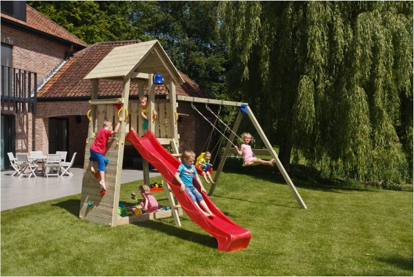 Spielturm BELVEDERE B135 x T105 cm Lärche natur inkl. Wellenrutsche 300 cm