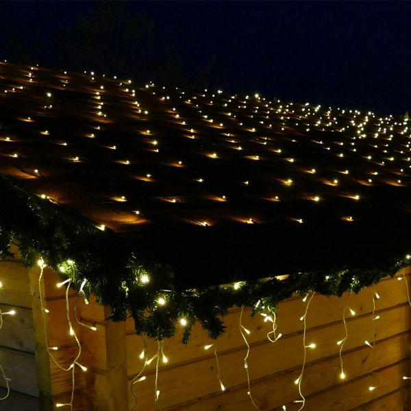 LED Lichternetz 200 LED 3x3 m Baumbeleuchtung außen warmweiß Timer