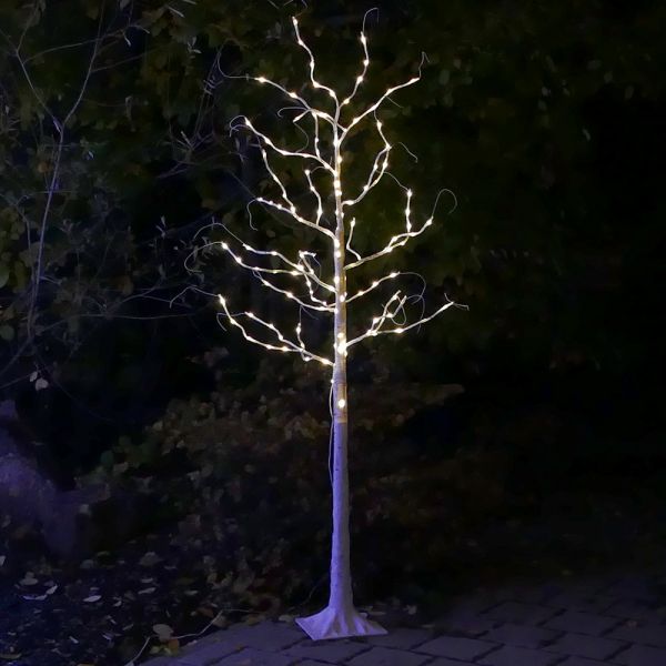 LED-Baum Birke 160 LED 180 cm weiß für außen mit Timer Weihnachten