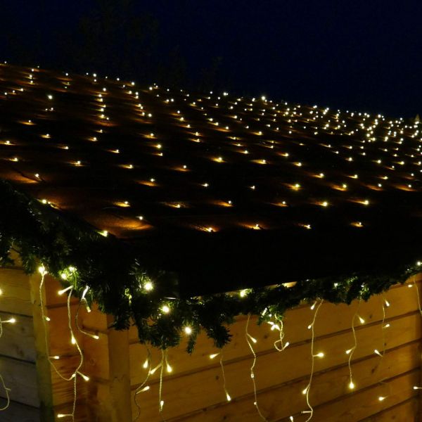 LED Lichternetz 2x2 m 160 LED mit Timer warmweiß für Weihnachten außen