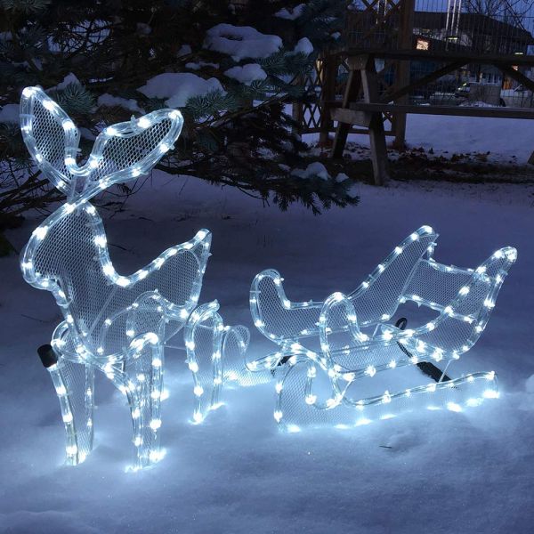 Rentier mit Schlitten 9m Lichtschlauch beleuchtet LED kaltweiß außen Weihnachten