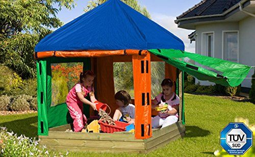 Kinderpavillon Tobi 153 x 153 x H180 cm Sandkasten aus Holz mit Pavillon und Plane