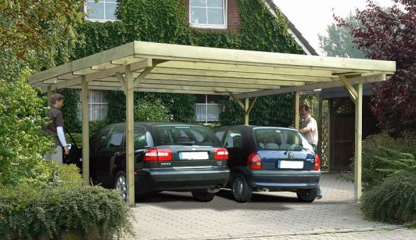 Doppelcarport Flachdach B600 x T600 cm Bausatz ohne Dacheindeckung Pfosten 12x12cm Carport Basic