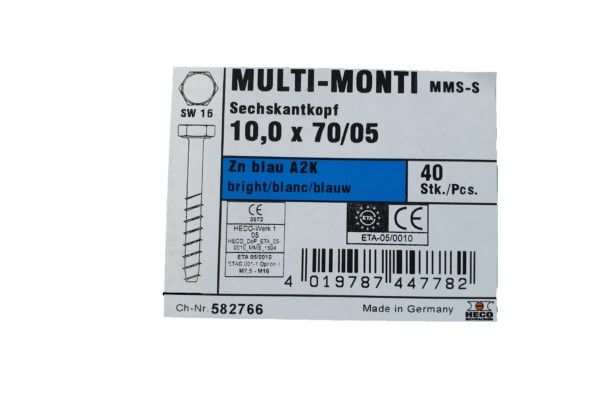 HECO MultiMonti Sechskantkopf-Schrauben - 10,0 x 70/05 - 40 Stück