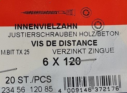 SWG - 20 Stück Justierschrauben Holz/Beton, 6 x 120