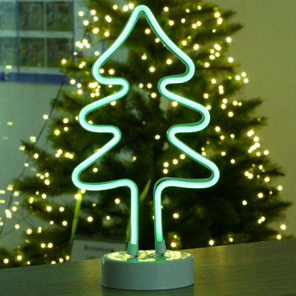 Figur Tanne 96 LED grün 35 cm mit Neon-Lichtband Batterie Weihnachten