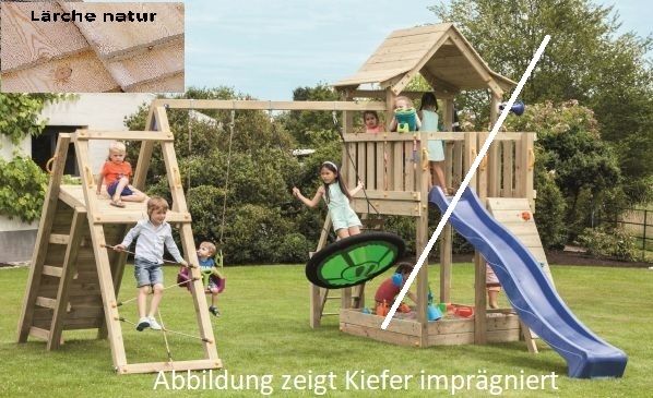 Klettermodul mit Anbaubalken 240 cm und Schaukelbretter, Höhe: 208 cm, Lärche natur, ohne Spielturm