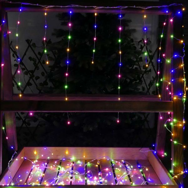 Eisregen Draht-Lichterkette 6m 450 Micro-LED bunt Weihnachten außen