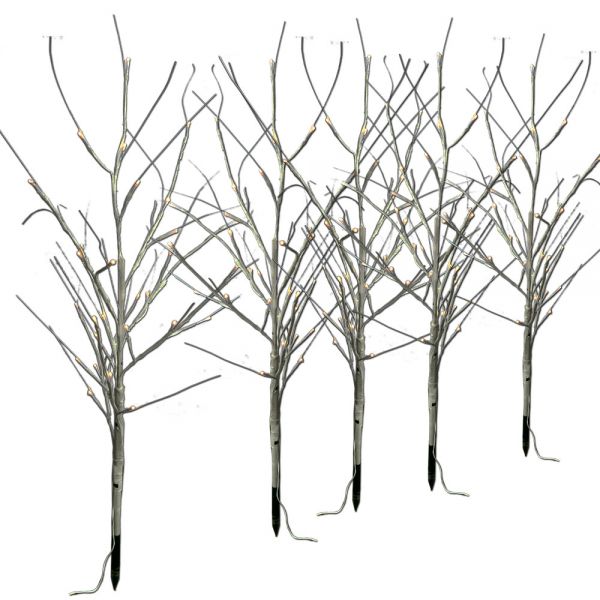 Lichterbäumen 120 cm weiß 5er-Set Baum LED warmweiß Lichterkette mit Erdspieß außen