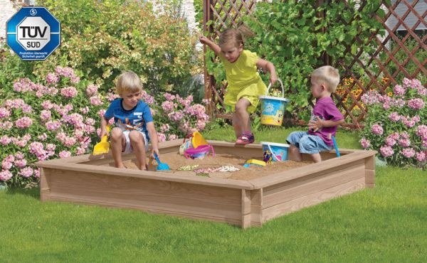Sandkasten Werner 150 x 150 x H25cm Lärche Sandkiste Buddelkiste Spielkasten Sandbox TÜV geprüft