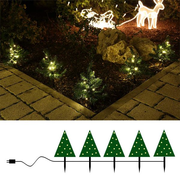 Tanne 5er Set mit LED warmweiß Lichterkette Weihnachtsbäumen Mini-Tannen Weihnachtsdekoration