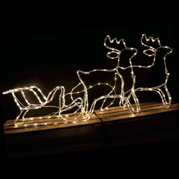Weihnachtsbeleuchtung 200 LED Schlitten Rentier beleuchtet außen warmweiß ca.100x40cm