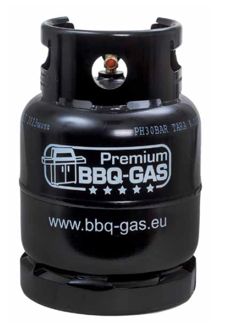 11 kg Brenngasflasche BBQ gefüllt, mit Ventil und Schutzkappe, amtlich  geprüft, aus lackiertem Stahlblech